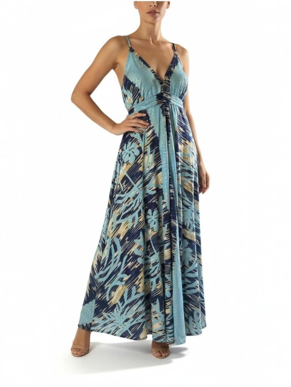 Ananta Halter Maxi Dress Womens One Size OS Blue Tropical Floral Boho Rayon NWT